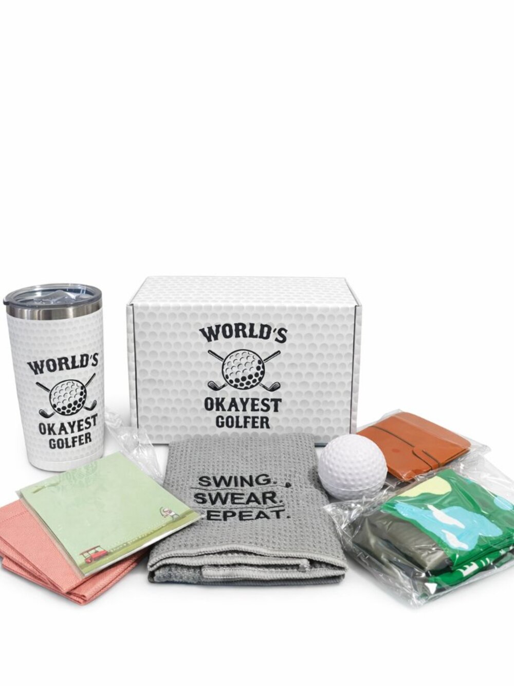 World’s Okayest Golfer Gift Set Golf Tumbler Towel & Accessories Funny Golf Gift